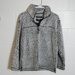 Quarter Zip Warm Soft Chunky Fleece Sweatshirt Pull over Grey & Black Over sized